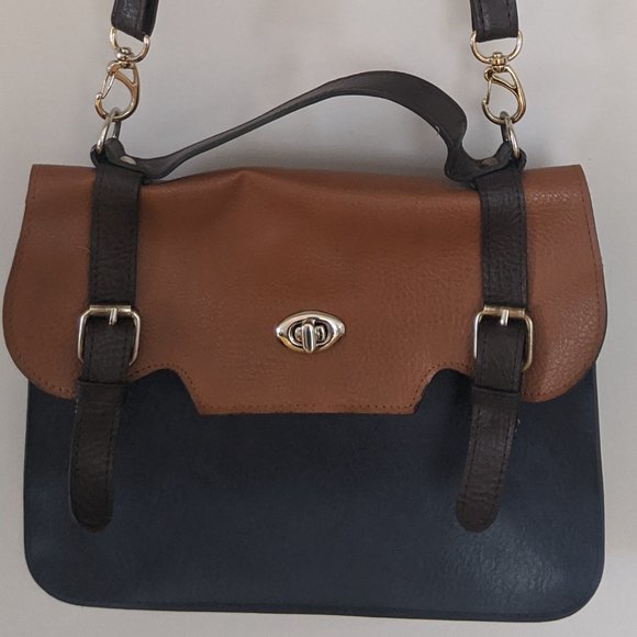 Satchel bag - Tan & Dark Blue - Picture 1 of 5